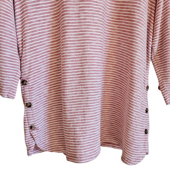 CJ Banks Women's 3/4 Sleeve Striped Pink Scoop Neck Blouse Size 1X - Picture 4 of 9